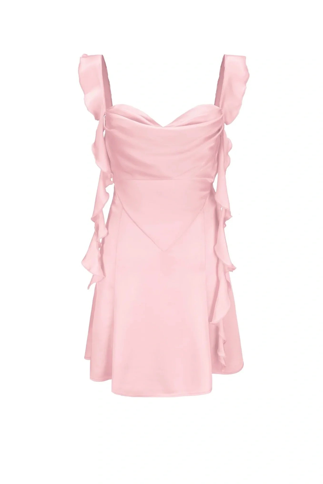 Blush Pink Ruffle Strap Mini Homecoming Dress with Side Cutouts AS003