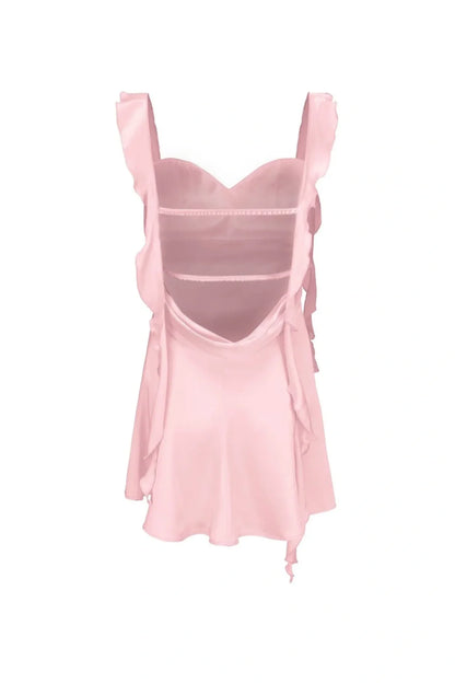 Blush Pink Ruffle Strap Mini Homecoming Dress with Side Cutouts AS003