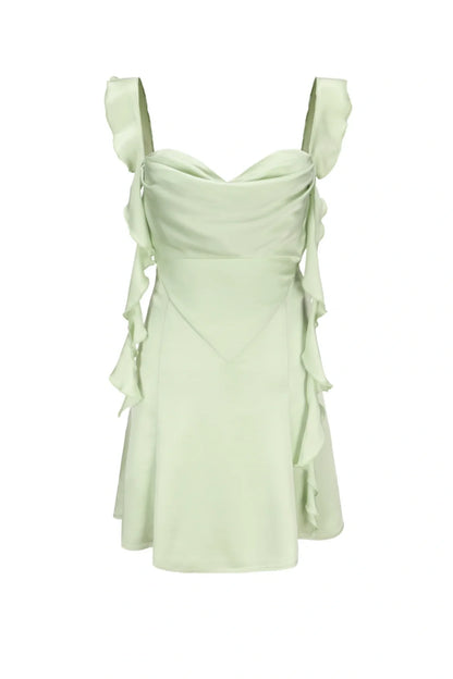 Blush Pink Ruffle Strap Mini Homecoming Dress with Side Cutouts AS003