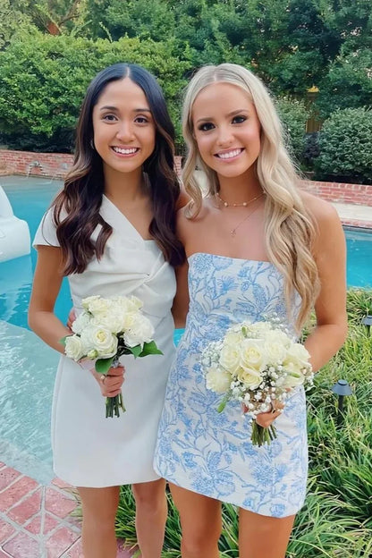 Trendy Light Blue Strapless Short Homecoming Dress in Sheath Style AS007