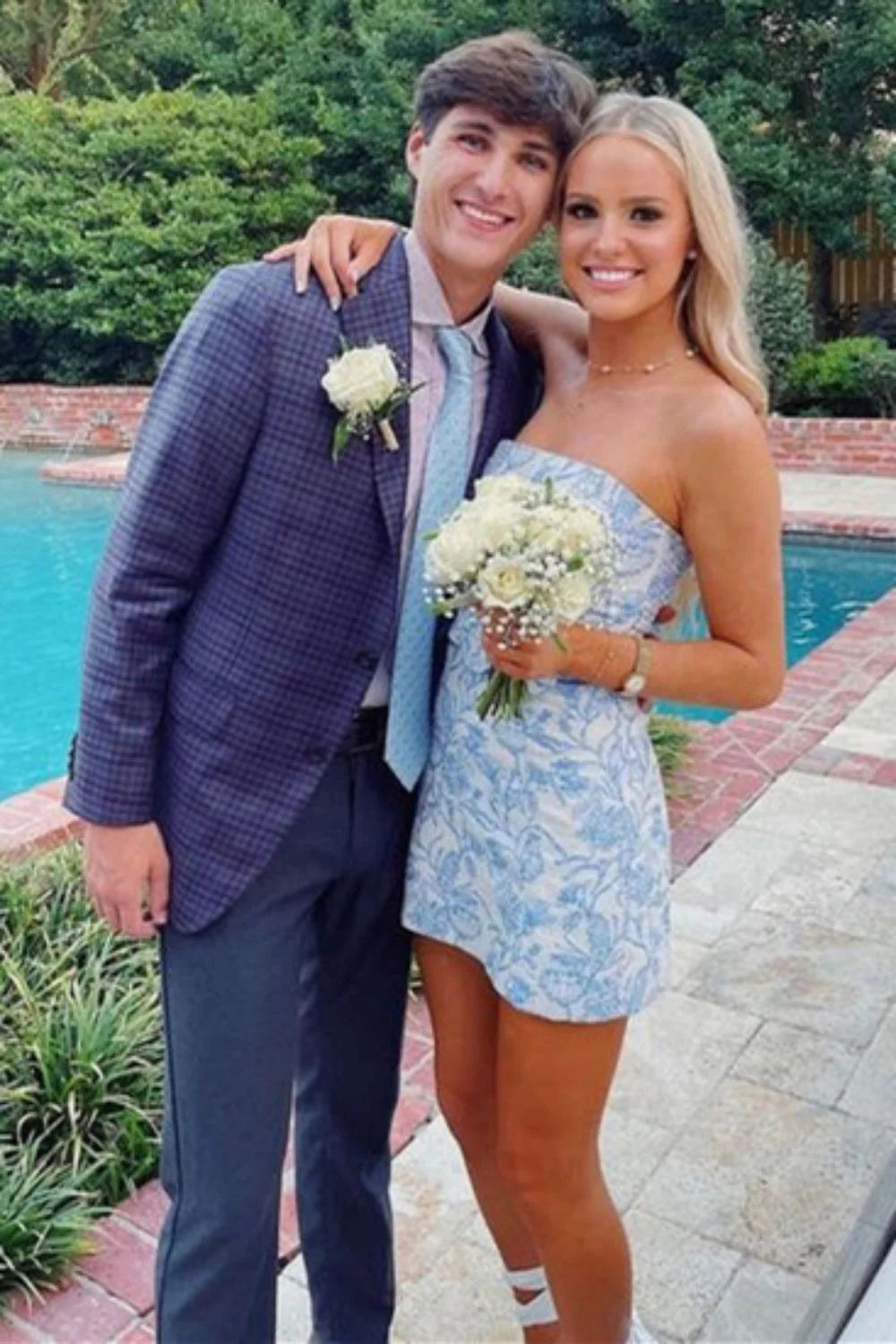 Trendy Light Blue Strapless Short Homecoming Dress in Sheath Style AS007