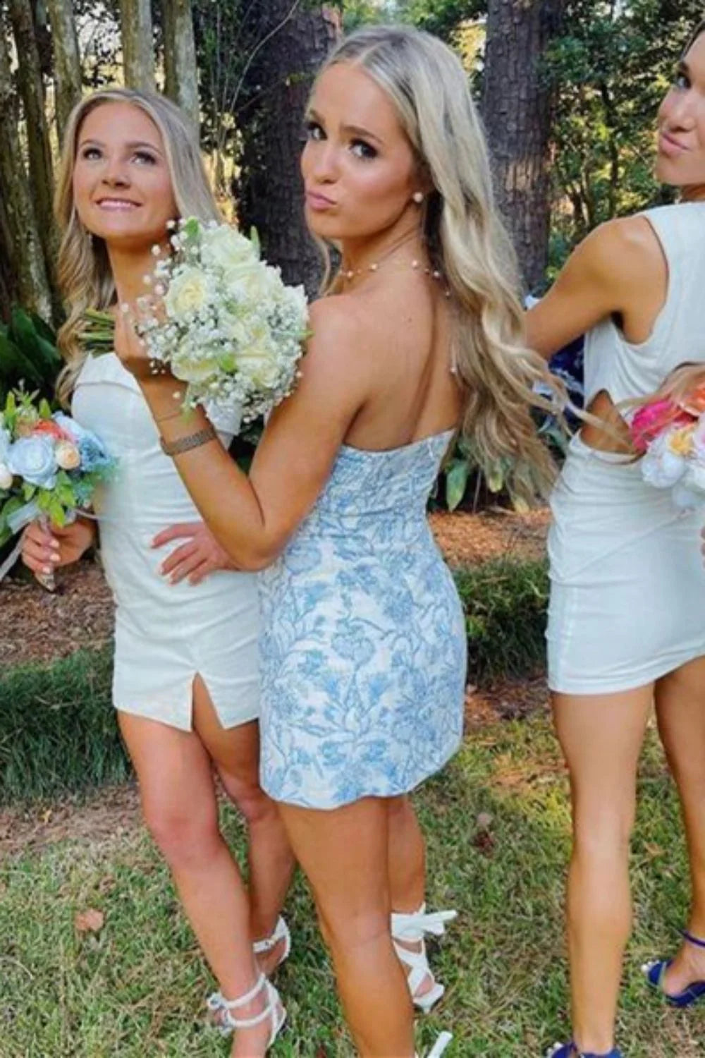 Trendy Light Blue Strapless Short Homecoming Dress in Sheath Style AS007