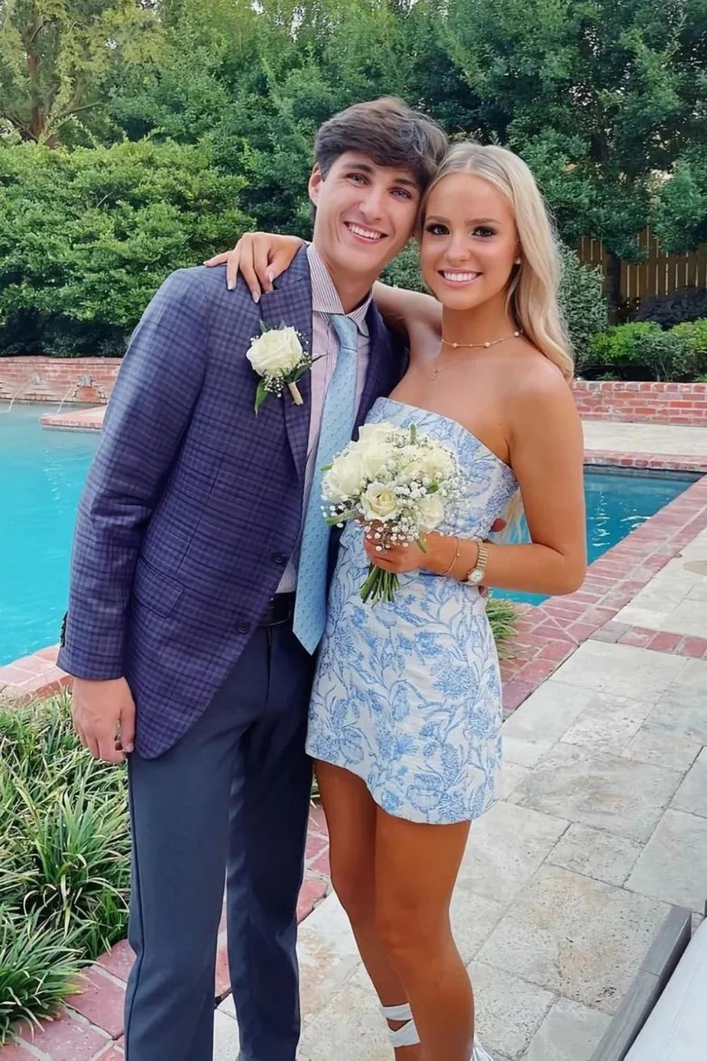Trendy Light Blue Strapless Short Homecoming Dress in Sheath Style AS007
