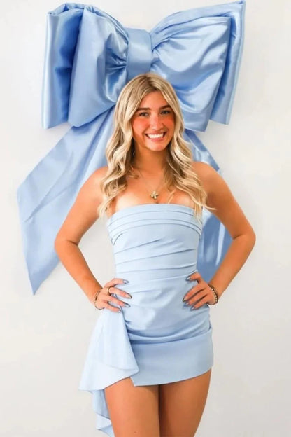 Chic Strapless Ruched Asymmetrical Hem Short Homecoming Dress AS009