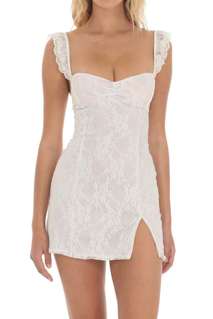 Charming Lace Bodycon Homecoming Dress with Spaghetti Straps and Side Slit AS011