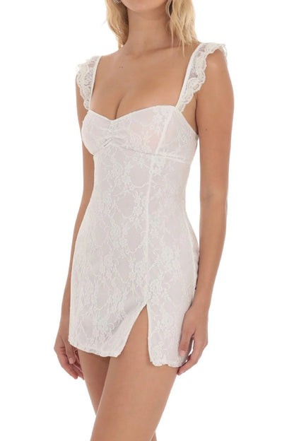 Charming Lace Bodycon Homecoming Dress with Spaghetti Straps and Side Slit AS011