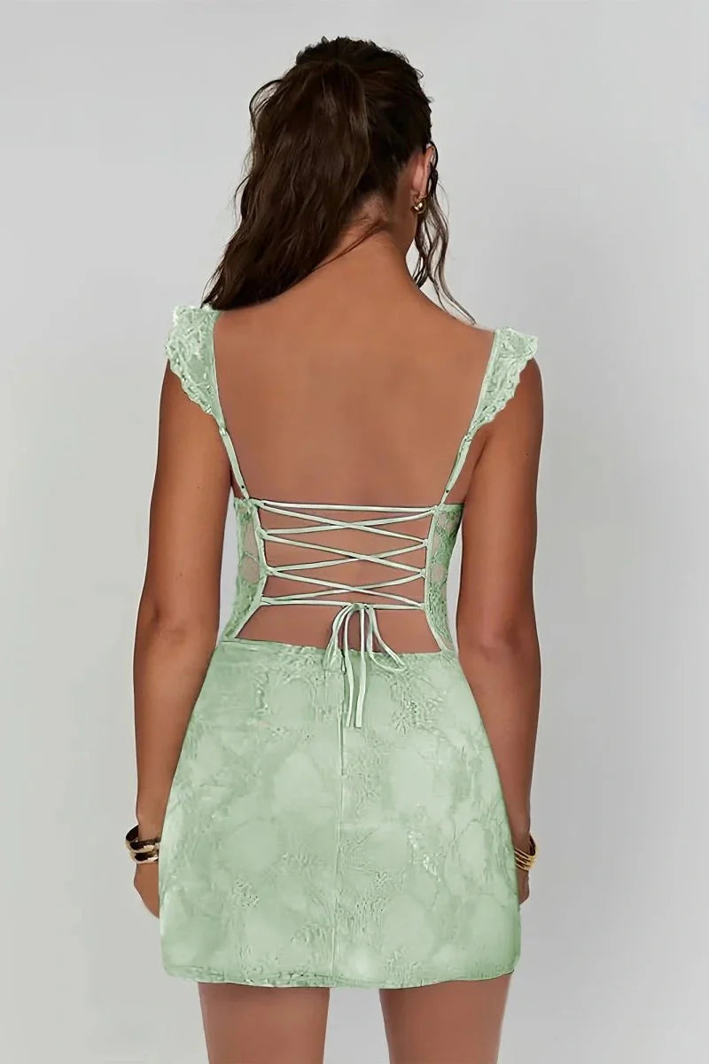 Charming Lace Bodycon Homecoming Dress with Spaghetti Straps and Side Slit AS011