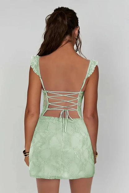 Charming Lace Bodycon Homecoming Dress with Spaghetti Straps and Side Slit AS011