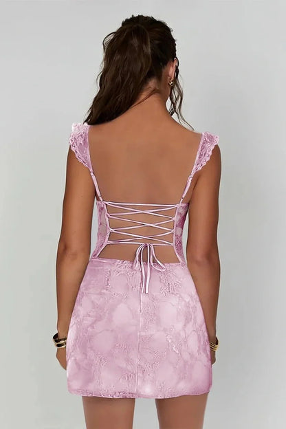Charming Lace Bodycon Homecoming Dress with Spaghetti Straps and Side Slit AS011