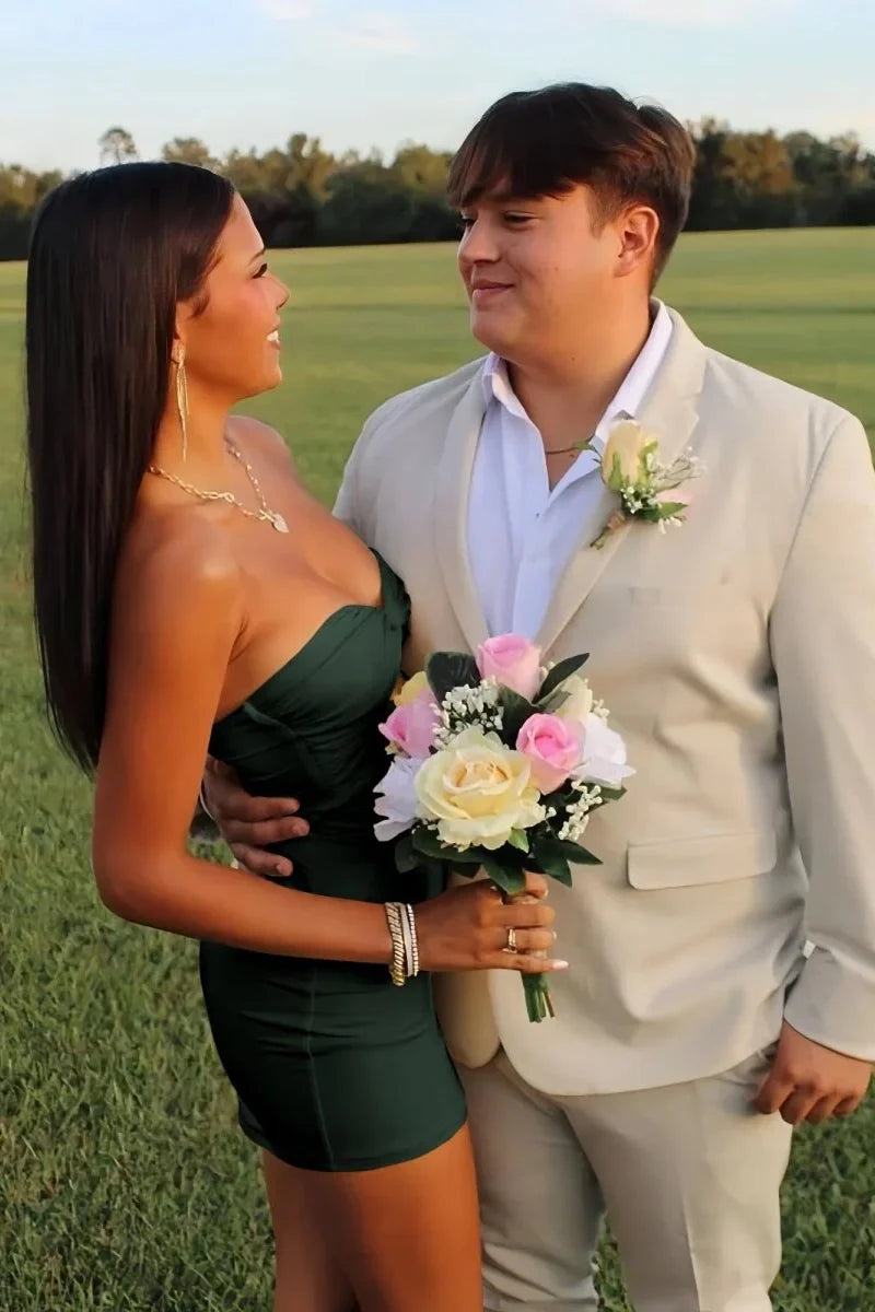Elegant Strapless Yellow Ruched Bodycon Homecoming Dress with Cutout Detail AS020