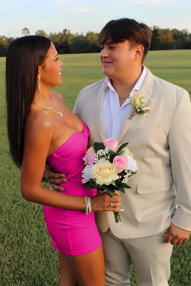 Elegant Strapless Yellow Ruched Bodycon Homecoming Dress with Cutout Detail AS020