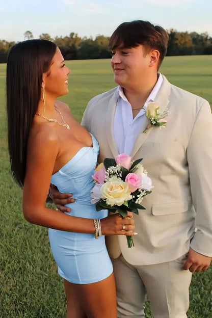 Elegant Strapless Yellow Ruched Bodycon Homecoming Dress with Cutout Detail AS020