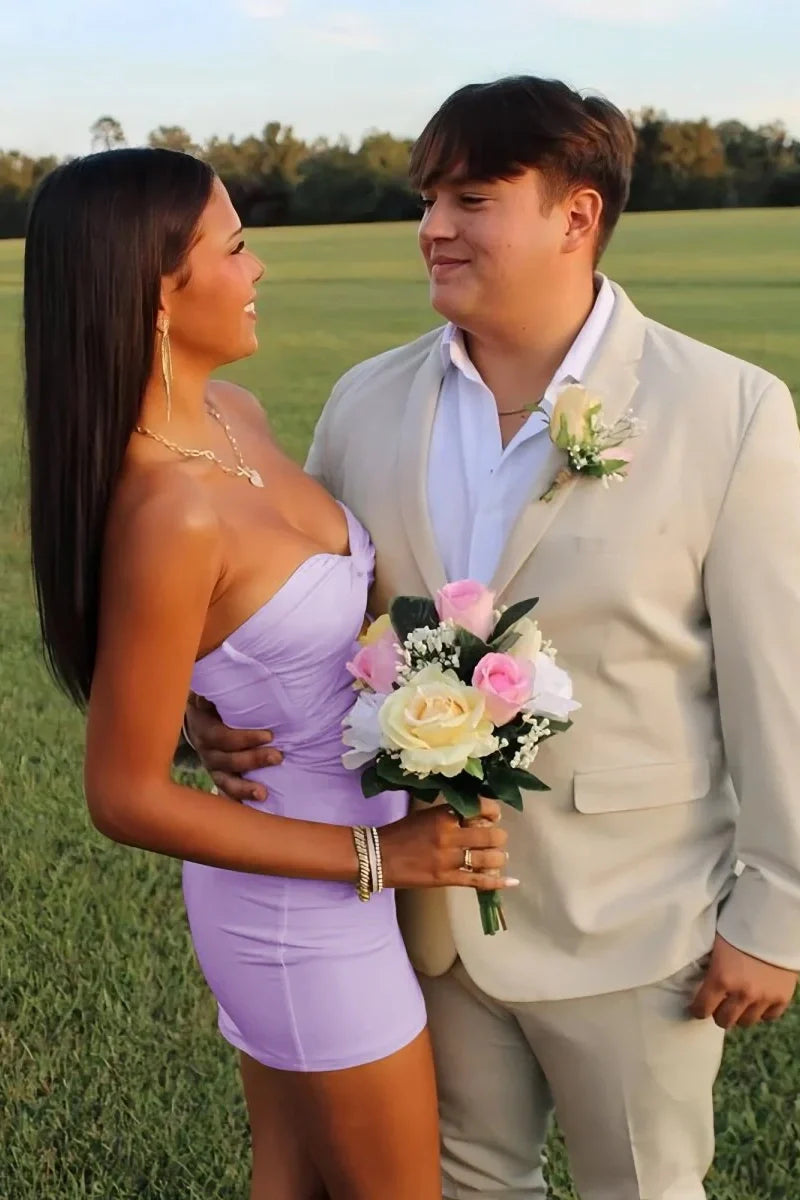 Elegant Strapless Yellow Ruched Bodycon Homecoming Dress with Cutout Detail AS020