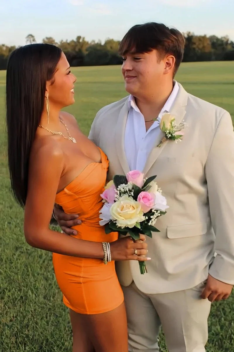 Elegant Strapless Yellow Ruched Bodycon Homecoming Dress with Cutout Detail AS020