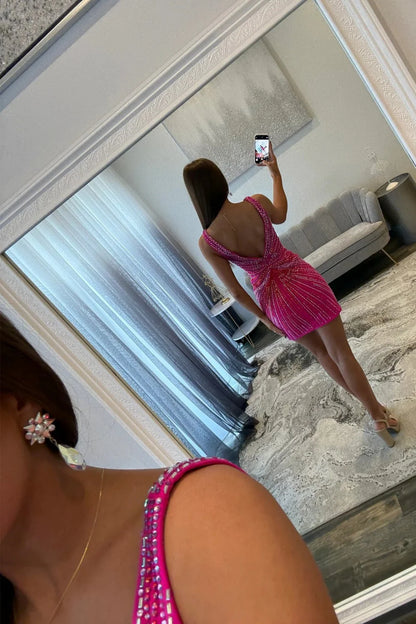 Stunning Bodycon Beaded V-Neck Homecoming Dress with Sparkling Detailing AS028