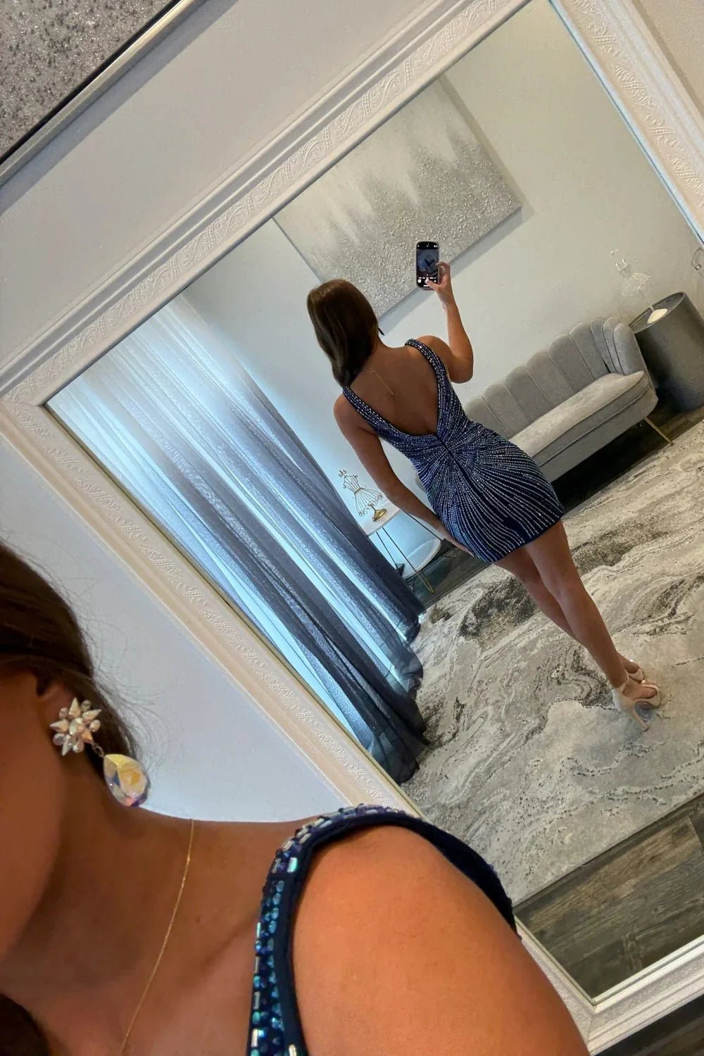 Stunning Bodycon Beaded V-Neck Homecoming Dress with Sparkling Detailing AS028