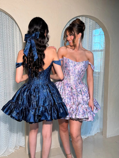 Fairy-like Purple A-Line Strapless Short Print Homecoming Party Dress AS029