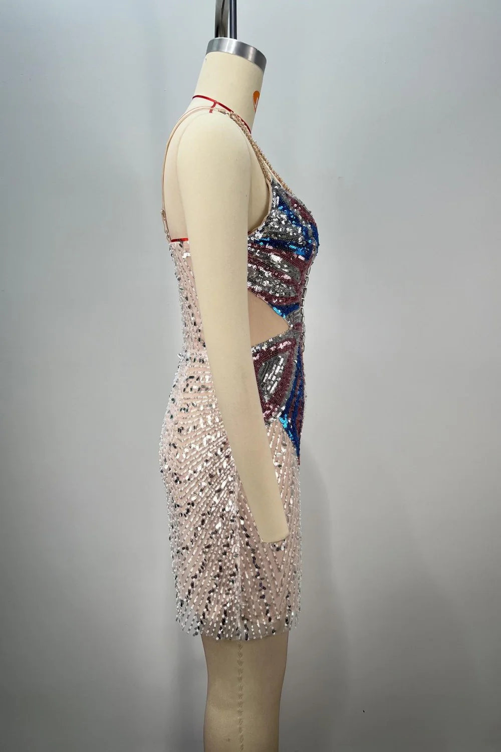 Glittering Butterfly Rhinestone Bodycon Homecoming Dress with Cutout Sides AS039