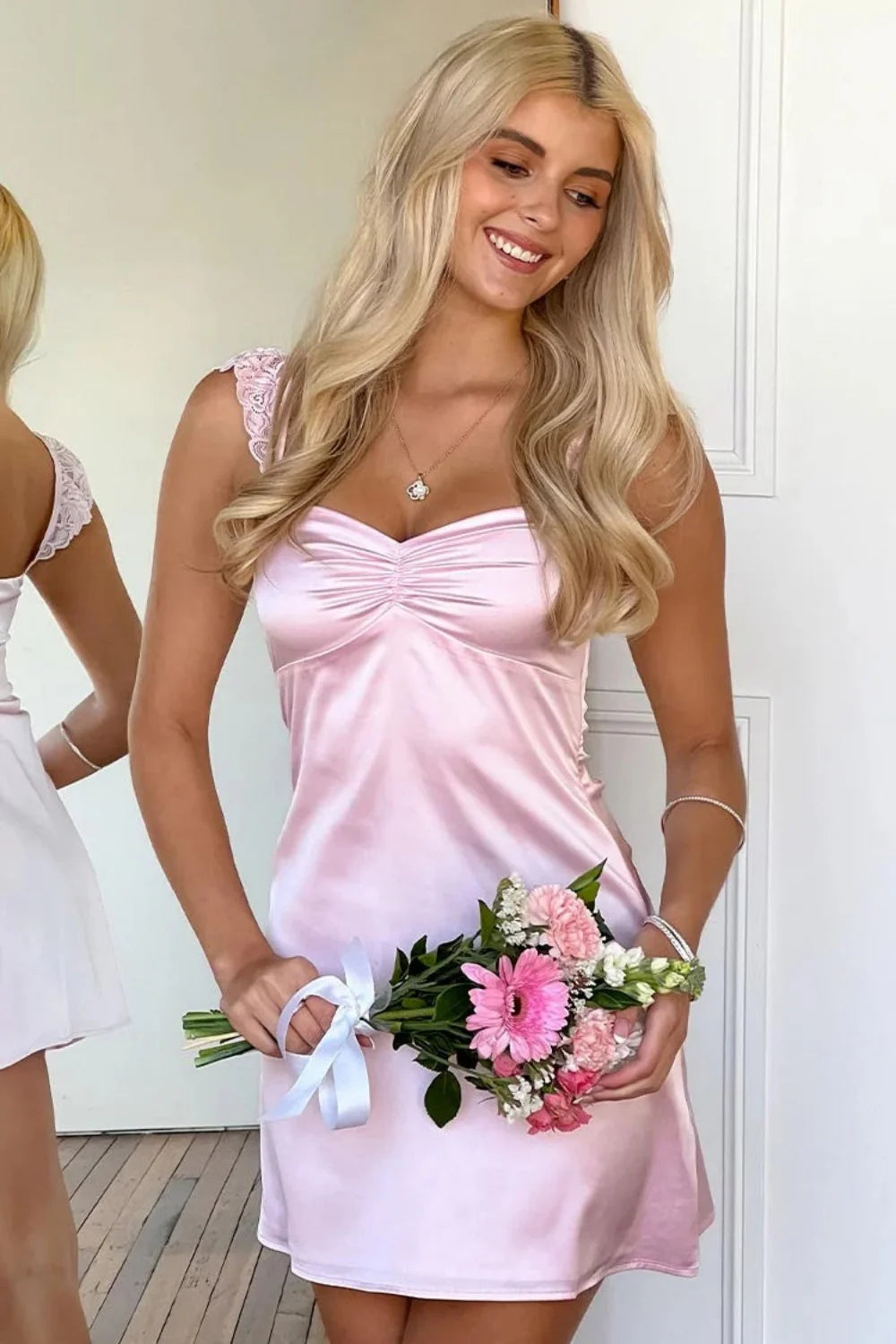 Pretty A Line Sweetheart Pink Short Homecoming Dress with Lace AS043