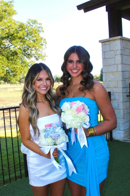Elegant Ruched Strapless Chiffon Homecoming Dress with Asymmetrical Detail AS048