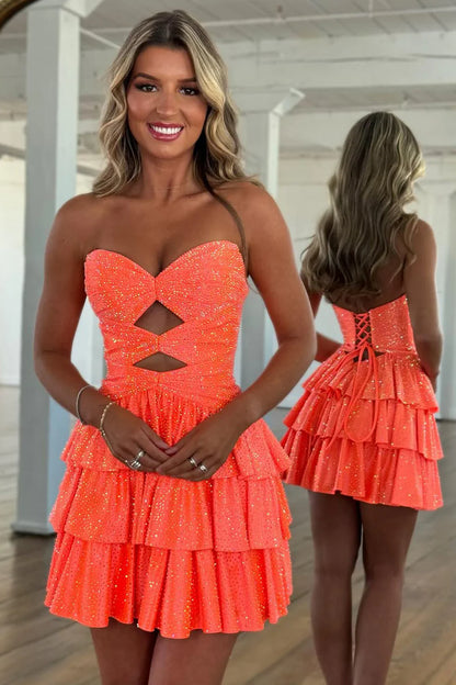 Gorgeous A-Line Sweetheart Lace Up Short Tiered Beaded Homecoming Dress AS052