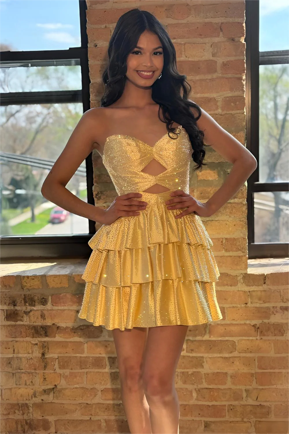 Gorgeous A-Line Sweetheart Lace Up Short Tiered Beaded Homecoming Dress AS052