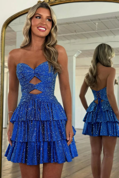 Gorgeous A-Line Sweetheart Lace Up Short Tiered Beaded Homecoming Dress AS052