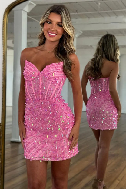 Gorgeous Sparkly Bodycon Sweetheart Short Homecoming Dress with Beading and Sequin AS053