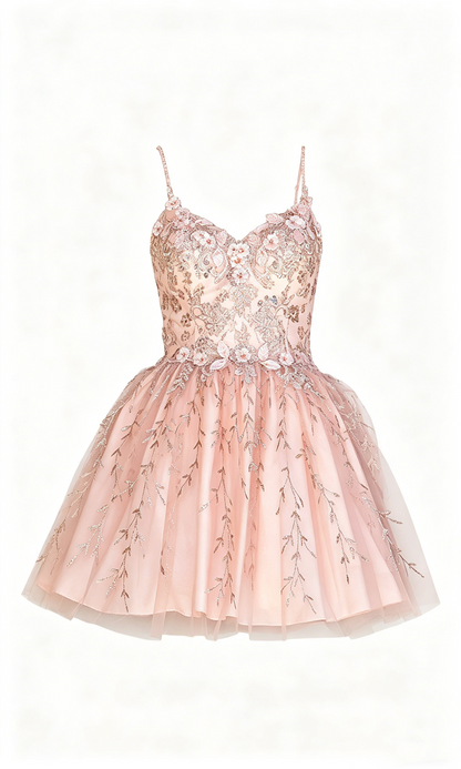 Cute Dusty Blue Lace Applique Spaghetti Straps Homecoming Dress A-Line Tulle Mini Gown AS056