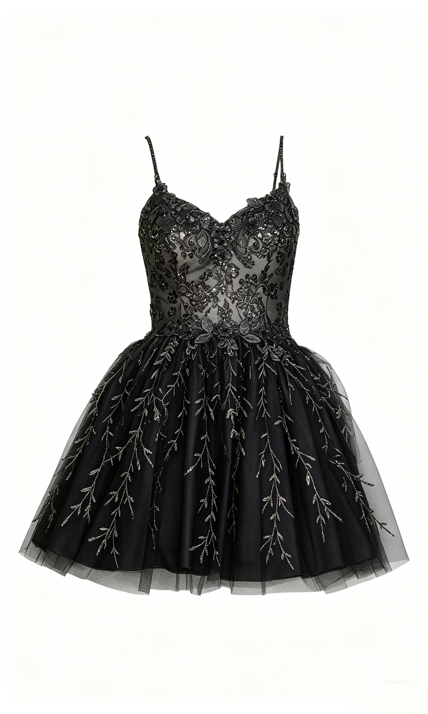 Cute Dusty Blue Lace Applique Spaghetti Straps Homecoming Dress A-Line Tulle Mini Gown AS056