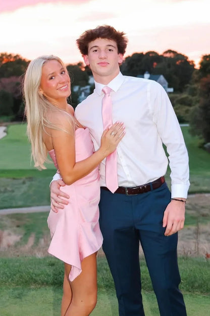Pretty A Line Strapless Pink Satin Short Homecoming Dress AS062