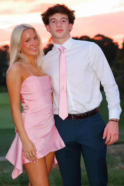 Pretty A Line Strapless Pink Satin Short Homecoming Dress AS062