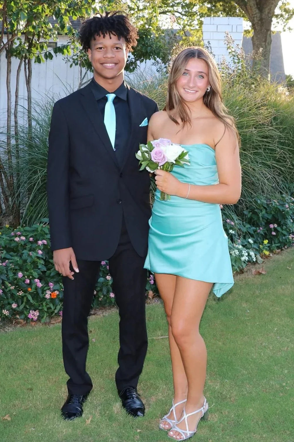 Pretty A Line Strapless Pink Satin Short Homecoming Dress AS062