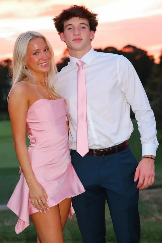 Pretty A Line Strapless Pink Satin Short Homecoming Dress AS062