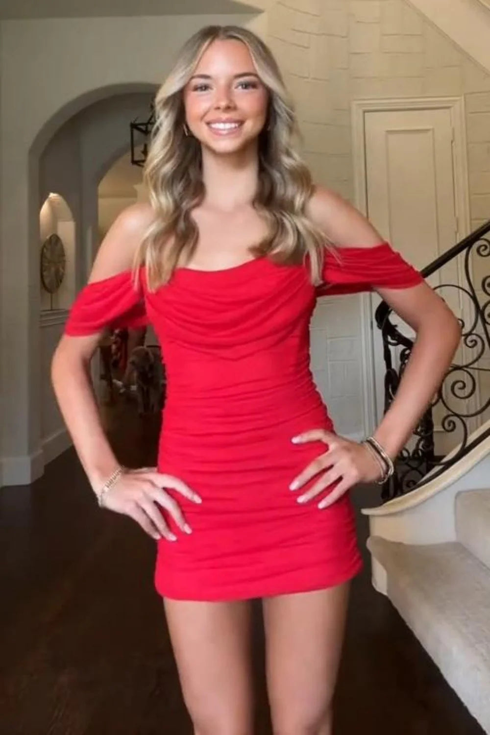 Stunning Off-the-Shoulder Ruched Bodycon Short Homecoming Dress AS063
