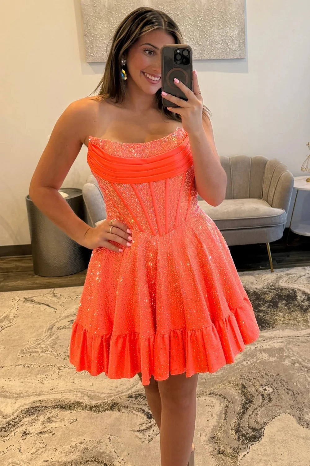 Sparkly Beading A-Line Strapless Lace Up Short Homecoming Dress AS068