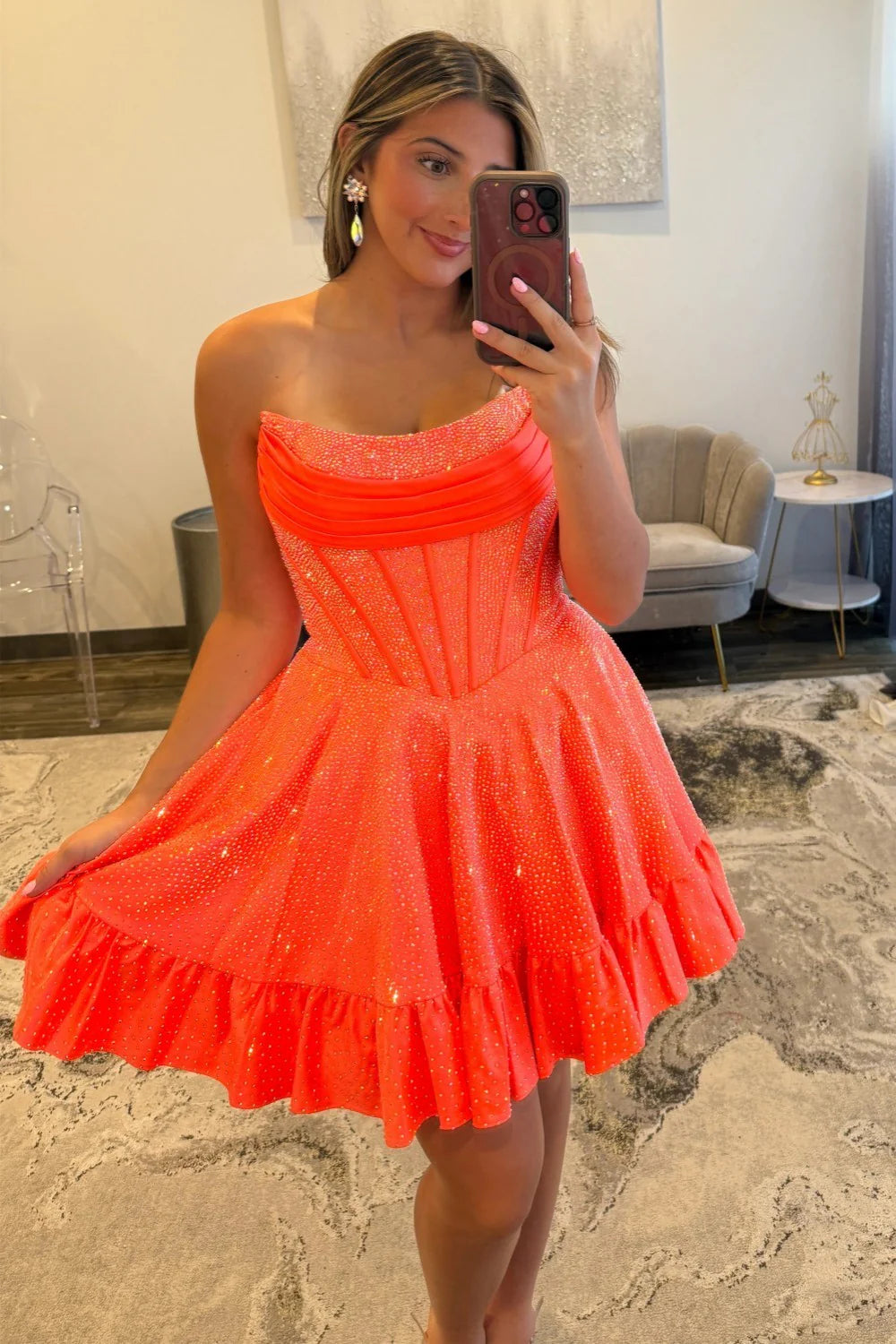 Sparkly Beading A-Line Strapless Lace Up Short Homecoming Dress AS068