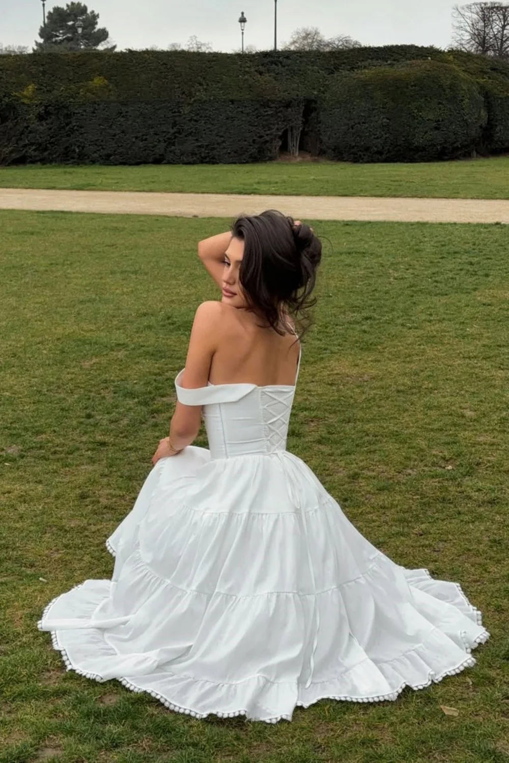 Elegant White A-Line Sweetheart Tiered Midi Homecoming Party Dress AS071