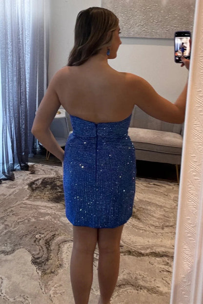 Sparkly Tight Beaded Homecoming Dress with Cutout Details and Sweetheart Neckline AS075