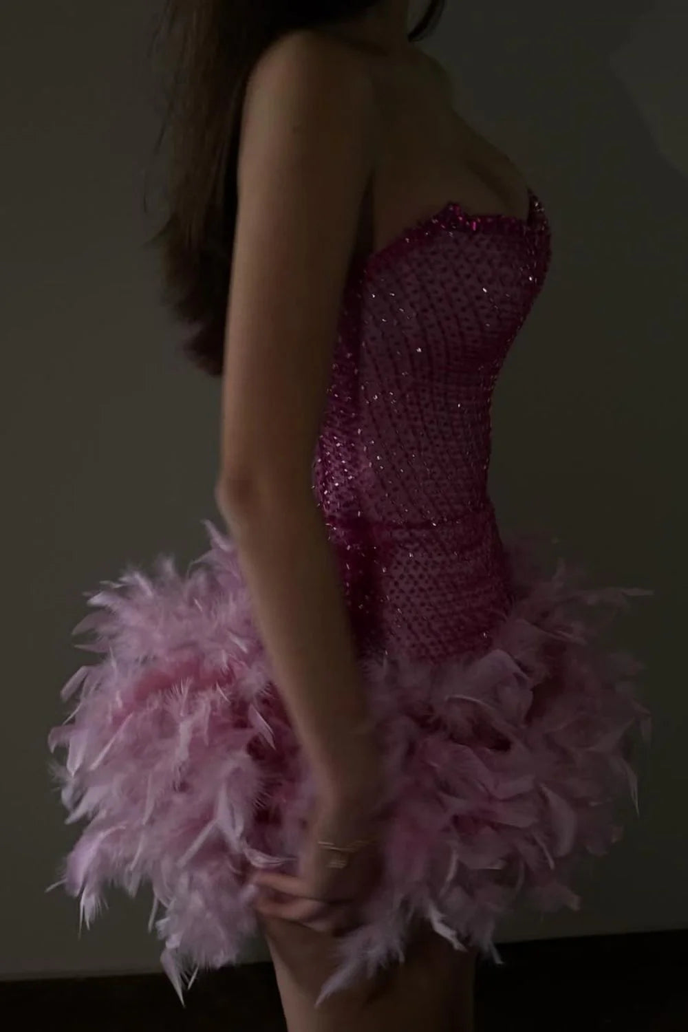 Luxurious Sparkly Beaded Top Short Tight Homecoming Dress with Feather AS078