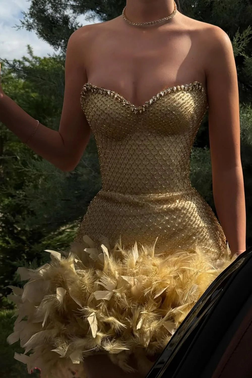 Luxurious Sparkly Beaded Top Short Tight Homecoming Dress with Feather AS078