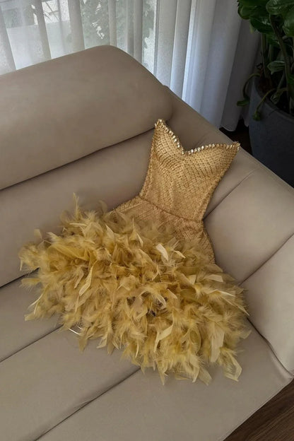 Luxurious Sparkly Beaded Top Short Tight Homecoming Dress with Feather AS078