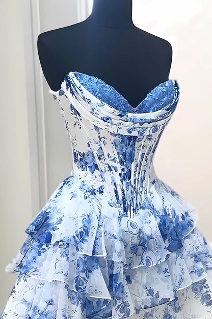 Floral A-Line Sweetheart Corset Homecoming Dress with Layered Skirt AS093