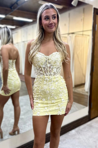 Cute Bodycon Sweetheart Lace Up Short Dress With Appliques Homecoming Dress AS099