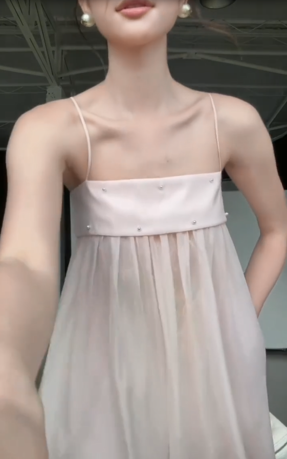Cloudy Blush Pink Ultra Spaghetti Straps Rhinestone Trim Voluminous Bubble Skirt Short Homecoming Dress AS1005