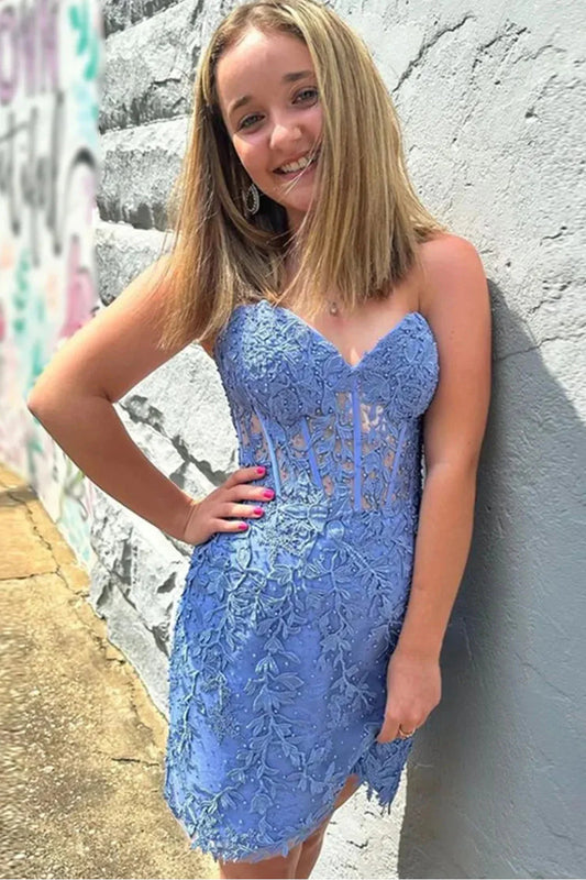 Chic Tulle Sweetheart Homecoming Dress With Appliques And Lace-Up Back AS101