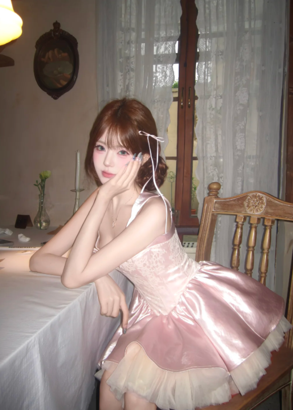 Cute Light Pink Wide Satin Straps Square Neck Front Bow Embossed Lace Corset A Line Satin Skirt Inner Tulle Short Homecoming Dress AS1011