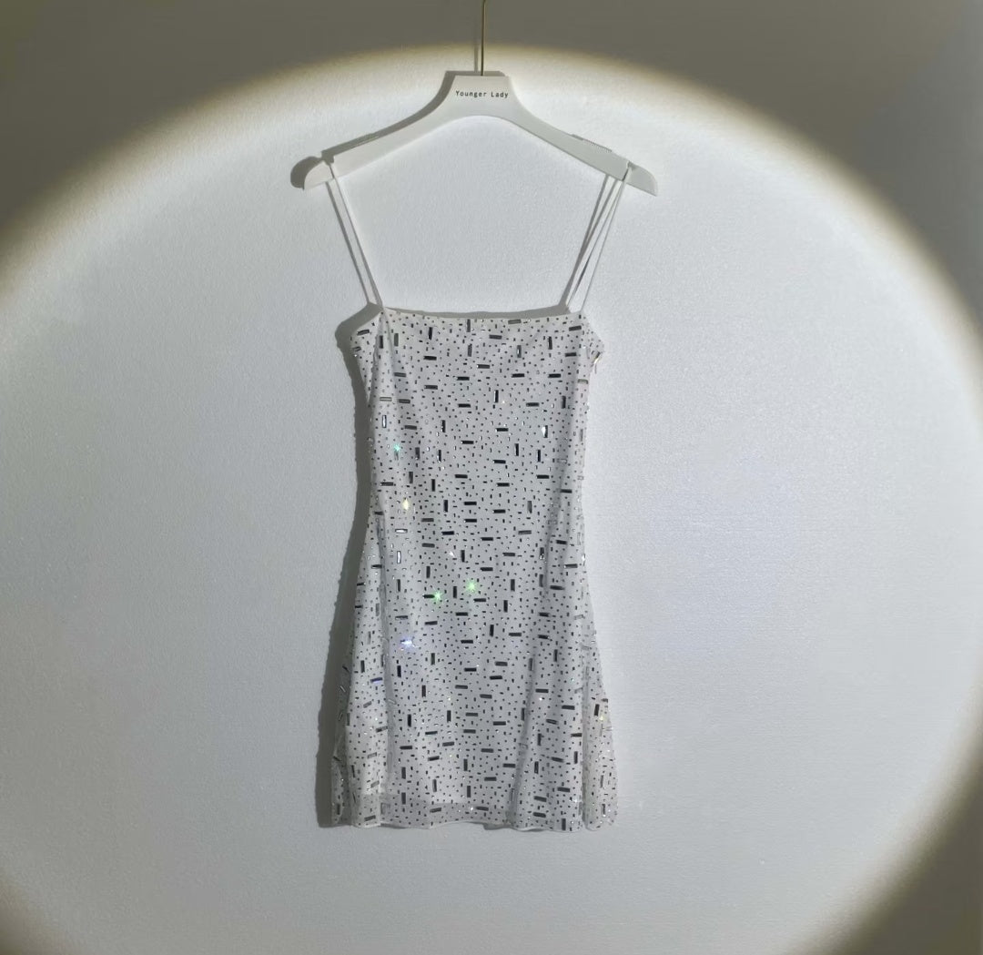 Luxuriant Yellow Spaghetti Straps Fully Encrusted Mixed Rectangle & Dot Rhinestone Bodycon Mini Homecoming Dress AS1015
