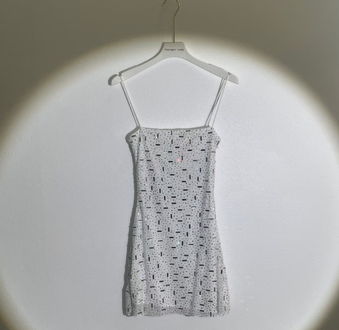 Luxuriant Yellow Spaghetti Straps Fully Encrusted Mixed Rectangle & Dot Rhinestone Bodycon Mini Homecoming Dress AS1015