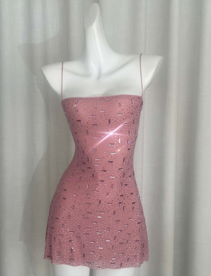 Luxuriant Yellow Spaghetti Straps Fully Encrusted Mixed Rectangle & Dot Rhinestone Bodycon Mini Homecoming Dress AS1015